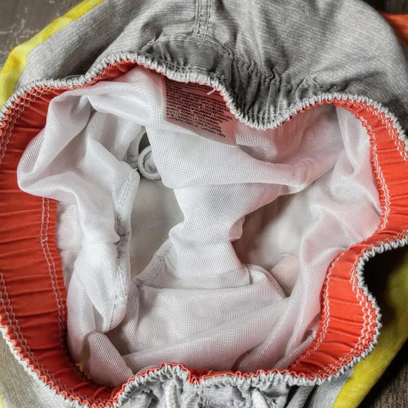 Old Navy Toddler Boy 3T Swim Trunks Board Shorts Gray Orange Yellow Stripe - Picture 4 of 6